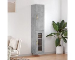 Hoge kast 34,5x34x180 cm bewerkt hout betongrijs