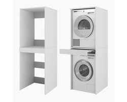 Hoge kast badkamer - Wasmachinekast droger - Ruimte besparen - Uittrekbare lade - 187 x 65 cm - Wit