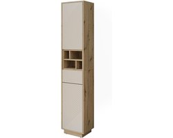 Hoge Kast - Badkamerkast Smal - Opbergen Badkamer - Ruimtebesparend Design - 38x190x30 cm - Cashmere/Eiken