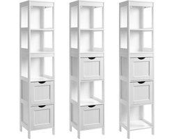 hoge kast, badkamermeubel, opslag van badkameraccessoires, met 2 lades en 3 open vakken, 30 x 30 x 141,5 cm, badkamer, woonkamer, keuken, wit BBC66WT