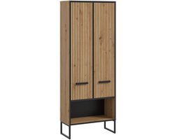 Hoge kast breed - Functionele badkameropbergkast in artisan eik - Moderne rillenfront - 59x159x32cm