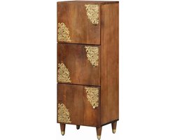 Hoge Kast - Dressoir Opbergkast - Opbergen Woonkamer - Schuifdeuren Messing Knoppen - 110 cm Hoog - Honingbruin