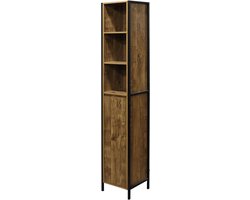 Hoge kast Mango-hout look 30x28x167,5cm PB opbergkast zwart metalen frame met deuren en planken multifunctioneel kastje woonkamer slaapkamer