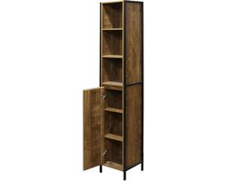 Hoge kast Mango-hout look PB opbergkast zwart metalen frame met deuren en planken multifunctioneel kastje woonkamer slaapkamer 30x28x167,5cm