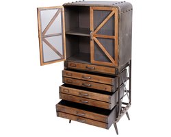 Hoge kast MCW-F91, apothekerskast woonkamerkast, industrieel dennenhout metaal 128x60x33cm, bruin-zwart