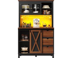 Hoge Kast - Modern - App-Bediening en LED - Schuifdeur en 3 Lades - Hout - Zwart