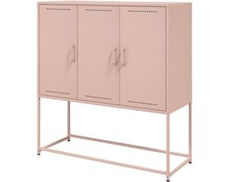 Hoge Kast - Opbergkast Dressoir - Ruimte Organiseren - Stalen Frame - 100x39x107 cm - Roze