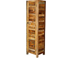Hoge kast – smalle opbergkast – massief hout – mangohout – rustiek vintage landelijk – hal slaapkamer woonkamer