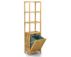 Hoge kast voor badkamer met bamboe wasmand en open vakken, 160 cm