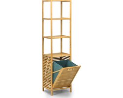 Hoge kast voor badkamer met bamboe wasmand en open vakken, 160 cm