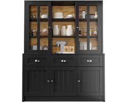 Hoge kasten voor de woonkamer (140×38,5×175cm), vitrinekast, keukenkast, eetkamerkast met lades, moderne minimalistische hoge kast, vrijstaande vitrinekast voor keuken, woonkamer, eetkamer, zwart