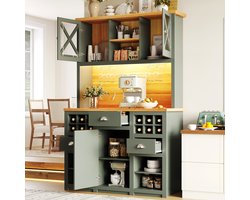 Hoge Keukenkast 120x45x188 cm - dressoir met glazen deur en LED-verlichting - bijzetkast met wijnrek - verstelbare planken - groen