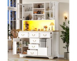 Hoge keukenkast - met USB-aansluiting en stopcontact - met LED-verlichte zijkast - met deur voor snacksrek - plaats voor afvalbak - wit