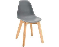Hoge Kinderstoel Scandinavisch Design Grijze Zitting Houten Poten