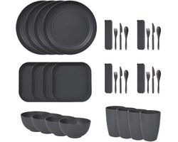 Hoge Kwaliteit Camping Servies 24-delig – Compleet Campingservies met Bestek, Borden & Glazen | Breukvast, Lichtgewicht & Herbruikbaar – Ideaal voor Outdoor & Kamperen