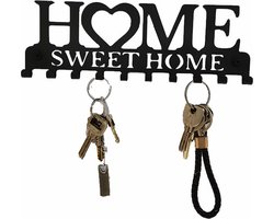 hoge kwaliteit Sleutelrek - 10 Haken - Wanddecoratie -Metalen sleutelrek- Met Tekst "Home Sweet Home" - Vintage Design - Zwart