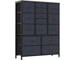 Hoge ladekast – 15 grote lades – Houten blad – Metalen frame – Met handgrepen – Opbergmeubel Voor slaapkamer – Grijs