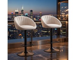 Hoge Linnen Barkrukken Set van 2 – Verstelbare en Draaibare Barstoelen met Rugleuning voor Keuken, Keukeneiland of Bar – Comfortabele Moderne Krukken in Beige – Casa Serena – Afmetingen op aanvraag...