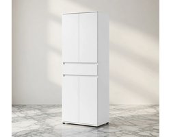 Hoge Opbergkast 180 cm met 4 Deuren, Lade en 3 Planken – Smalle Multifunctionele Kast voor Huishouding, Kantoor en Slaapkamer – 64 x 34 x 180 cm – Wit | House & Graden