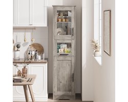 Hoge Opbergkast Smal – 170 x 40 x 31 cm – Opbergkast met Glazen Deur, Lade & Verstelbare Planken – Vochtbestendige Kast voor Badkamer, Keuken & Hal – Grijs