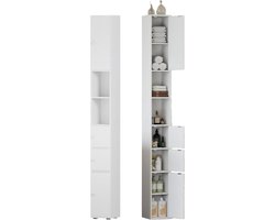 Hoge Opbergkast - Smal Tallboy Meubel - Ruimte Besparen - Dunne Vloerstaander - 20x20x180 cm - Wit