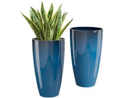 Hoge plantenbakken voor binnen en buiten - 2 stuks stevige bloempotten in blauw