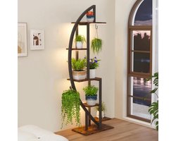 Hoge Plantenstandaard met 6 Etages en Groeilamp - Metaal en Hout