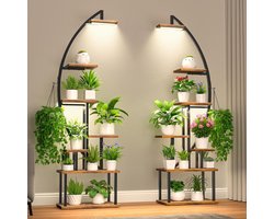 Hoge plantenstandaard met groeilicht - 7 lagen metaal - voor meerdere planten - displayplank voor woonkamer, terras en balkon
