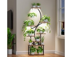 Hoge plantenstandaard met kweeklampen, 8-lags S-vormig metalen rek voor binnenplanten, 157,5 cm hoog, zwarte bloemenstandaard voor woonkamer decoratie