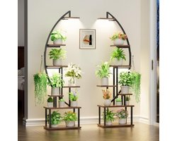 Hoge plantenstandaard voor binnen met groeilicht, 7 lagen metalen rek, halve maan vorm, grote displayplanken, woonkamer decoratie, balkon plantenrek
