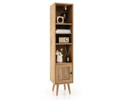 Hoge Rotan Boekenkast met 4 Planken en Lade – Boho Stijl-Natuurlijk