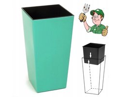 Hoge smaragdgroene plastic pot met inzet 19x19x36cm