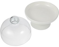 Hoge Taartschaal - Dessertstandaard Fruitschaal - Feestelijk Presenteren - Porselein met Stolp - 19.5cm Diameter - Foto 2