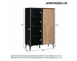 Hoge Vitrinekast Met Twee Deuren - Zwart Houtkleurige Kast - Glazen Deur - RGB-ledverlichting Met Bluetooth-app - 90 x 40 x 135 cm - Woonkamer