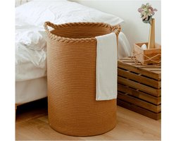 Hoge Wasmand Van Gevlochten Katoen – Grote Opbergmand Voor Dekens – Kleding – Kussens – Speelgoed En Schoenen – Bruine Mand Voor Slaapkamer – Woonkamer – Badkamer En Kinderkamer
