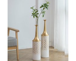 Hoge Witte Vaas Set - Extra Grote Staande Vazen voor Pampasgras, Veren en Takken - Rustieke Bloemenvazen voor Woonkamer en Slaapkamer