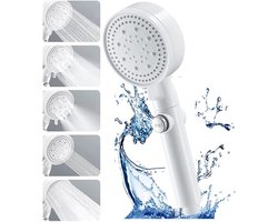 Hogedruk Douchekop - Waterbesparende Handdouche - 5 Straalsoorten - Douchekop Met Waterstopknop - Krachtige Douchekop - Handdouche - Waterbesparende Douchekop - Geschikt Voor Baden En Spa - Wit