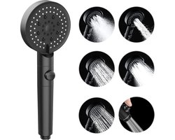 Hogedruk-handdouche met 5 functies en aan/uit-pauzeschakelaar, waterbesparende douchekop, anti-verstoppingsmondstuk, douchekop, handdouche, eenvoudig te gebruiken, universele douchekop (zwart)