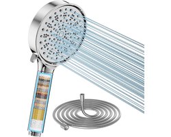 Hogedruk handdouche met slang - 6 straalsoorten - waterbesparend - filtratie in 20 lagen - voor hard water - restchloor bacteriën zware metalen