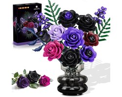 HOGOKIDS Bouwbloemen Boeket Bouwpakke - 14 Paarse Rozen Botanische Collectie - 546 Delen Bloemen Decor - Bouw Spleegoed voor Kinderen Volwassenen