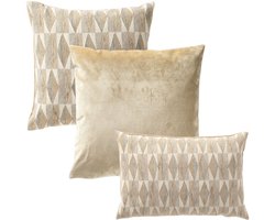 Hoii Kussenset - 3 kussens - beige - champagne - zand – Natural diamond patroon - inclusief gecertificeerde binnenkussens - Luxe duurzame sierkussens voor bank of woonkamer
