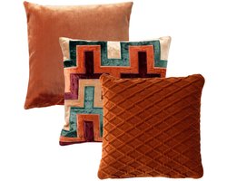 Hoii Kussenset - 3 kussens - kleur & patronen - terrarood - oranje - beige - inclusief gecertificeerde binnenkussens - Luxe duurzame sierkussens voor bank of woonkamer
