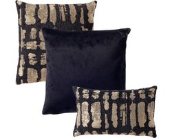 Hoii Kussenset - 3 kussens - zwart - goud - inclusief gecertificeerde binnenkussens - Luxe duurzame sierkussens voor bank of woonkamer