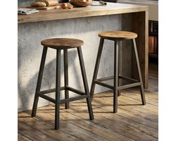 HOKEEPER barkrukken set van 2 - barkrukken - barstoelen - barkruk set - hoge krukken voor bartafel, keuken, eetkamer - Retro