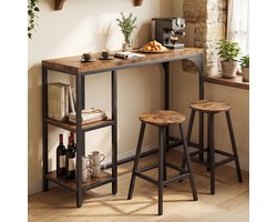 HOKEEPER Bartafel met barkrukken - Bartafel set voor 2 personen - Industriële keukentafel met 2 stoelen - Ruimtebesparende bartafel voor keuken, woonkamer en balkon - Retro
