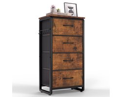 HOKEEPER Ladekast met 4 Stoffen Lades – Smalle Ladenkast – Opbergkast met Houten Bovenblad – Dressoir – Kast met Lades voor Slaapkamer. Woonkamer. Hal en Entree – Bruin – 42 x 28 x 82.2 cm