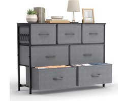 HOKEEPER Ladekast met 7 Stoffen Lades – Dressoir met Houten Bovenblad – Opbergkast – Kast met Lades voor Slaapkamer. Woonkamer. Hal. Keuken en Kantoor – Grijs – 100 x 30 x 75 cm