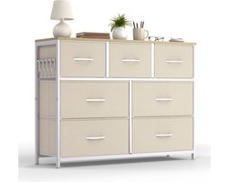 HOKEEPER Ladekast met 7 Stoffen Lades – Dressoir met Houten Bovenblad – Opbergkast – Ladenkast voor Slaapkamer. Woonkamer. Hal. Keuken en Kantoor – Beige – 100 x 30 x 75 cm