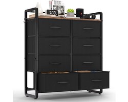 HOKEEPER Ladekast met 8 Stoffen Lades – Opbergkast met Houten Bovenblad – Dressoir – Kast met Lades voor Slaapkamer. Woonkamer. Hal. Keuken en Kantoor – Zwart – 78.5 x 28 x 89 cm