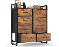 HOKEEPER Ladekast met 8 Stoffen Lades – Opbergkast met Houten Bovenblad – Kast met Lades – Dressoir voor Slaapkamer. Woonkamer. Keuken. Hal en Kantoor – Zwart – 78.5 x 28 x 89 cm